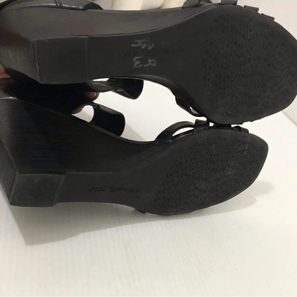 Via Spiga Black Wedge Sandals Size 8.5M